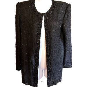 Vintage Stenay Women's Black Silk Beaded Sequin Evening Jacket Cardigan Small